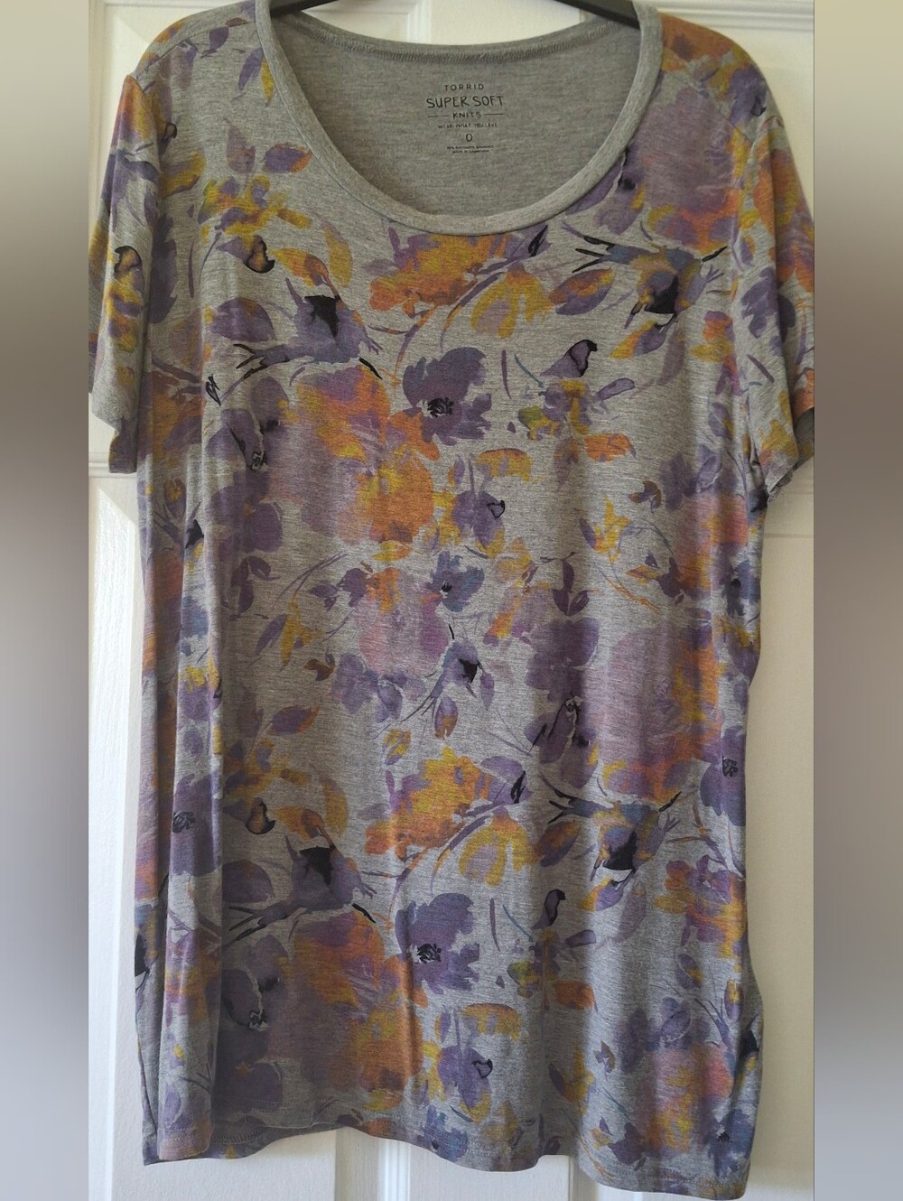 torrid Gray Scoop Neck Tee with Purple & Yellow Floral Print